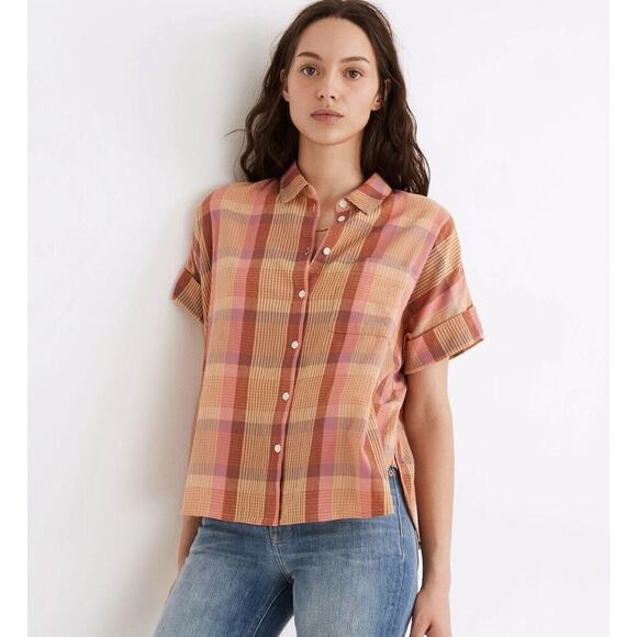 Madewell Women's Daily Shirt in Neon Madras Plaid Size Small Boxy Lagenlook - Picture 1 of 11
